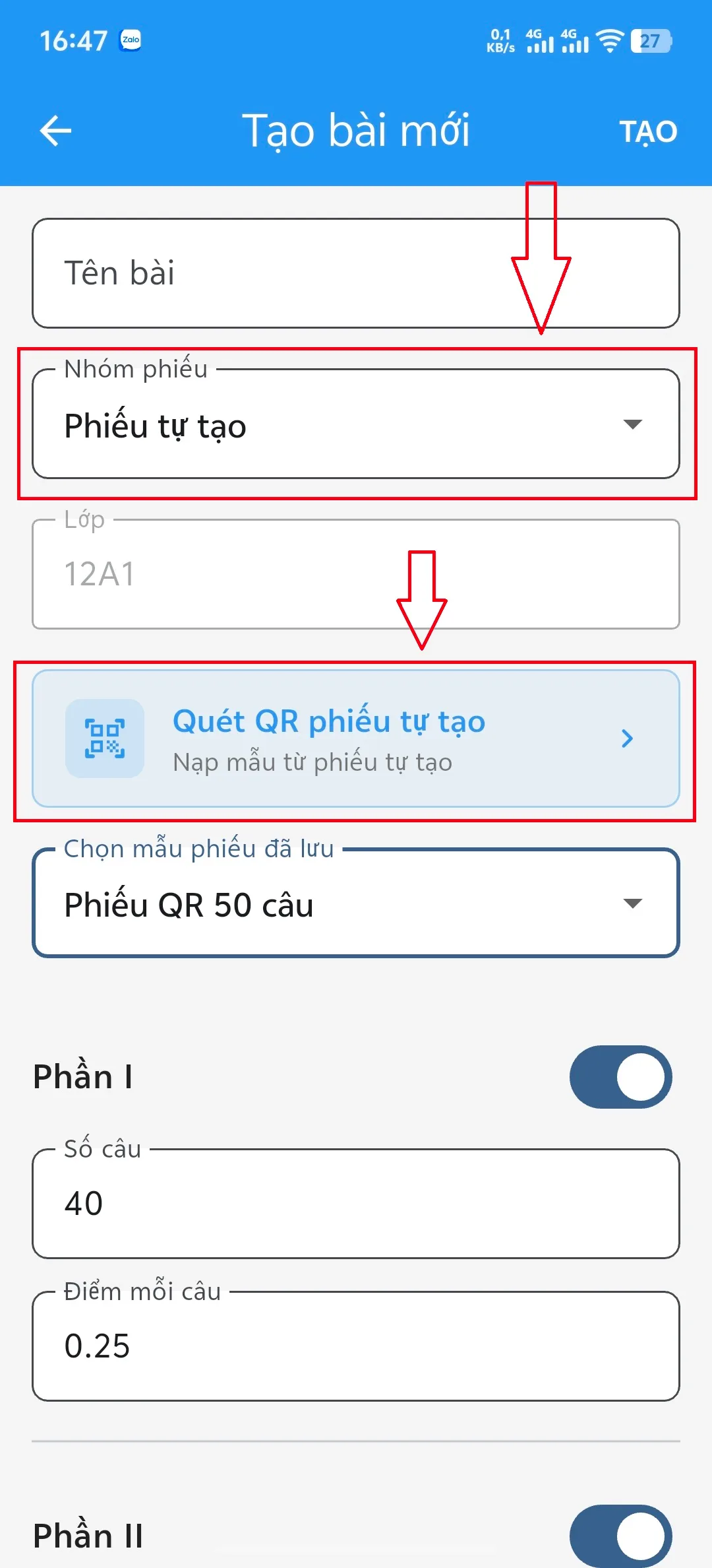 *Lưu ý: Chọn phiếu tự tạo sẽ lên trang web tạo phiếu để quét mã QR thêm phiếu