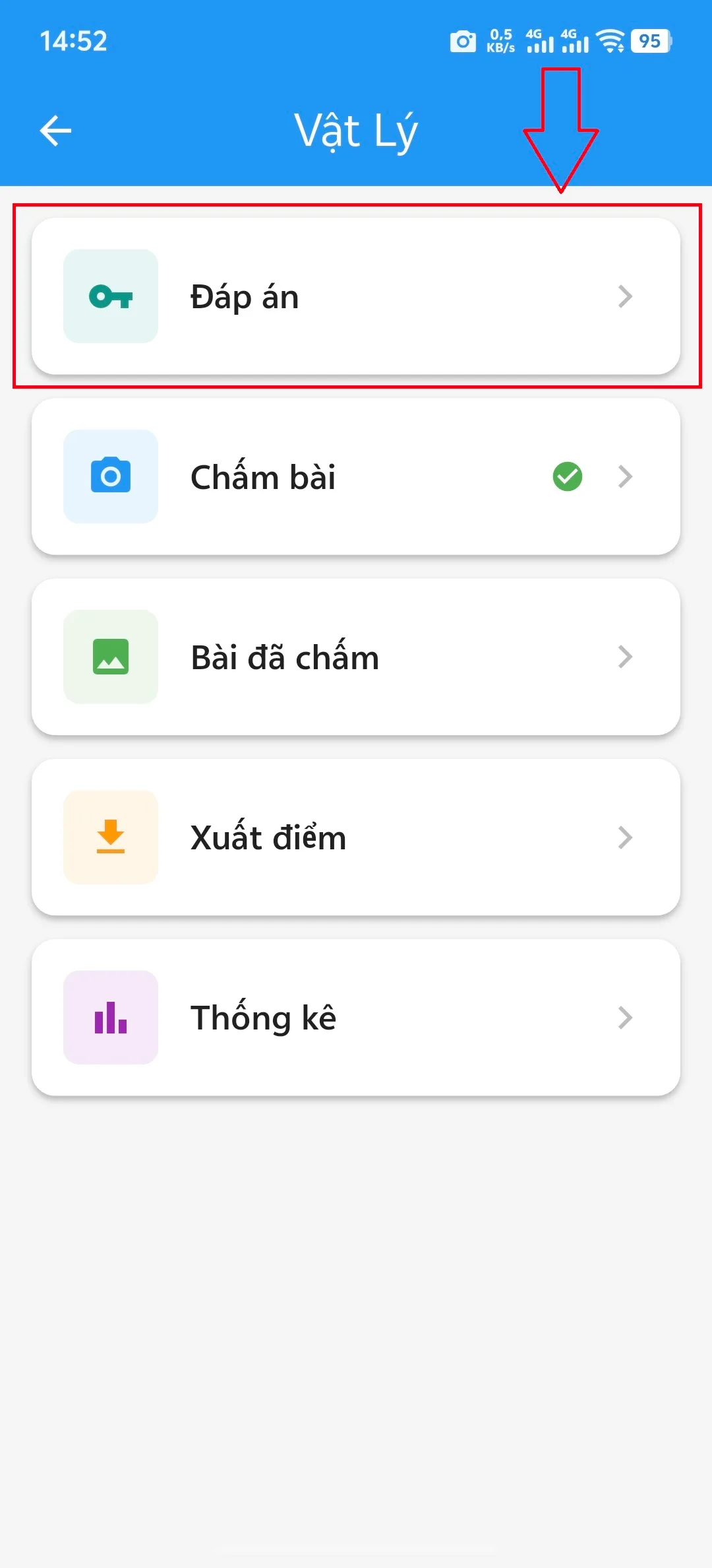 Bước 1: Bấm vào mục "đáp án" để cấu hình đáp án
