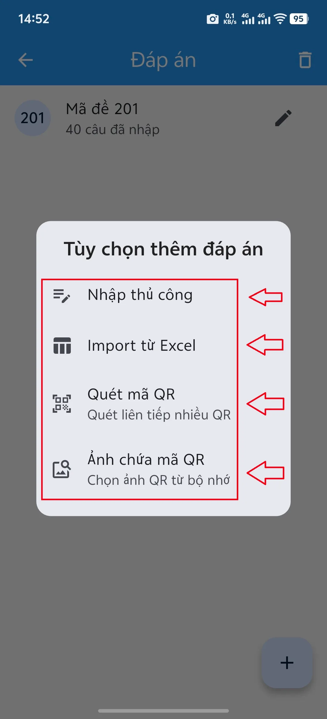 Bước 3: Tùy chọn thêm đáp án (chọn nhập thủ công)