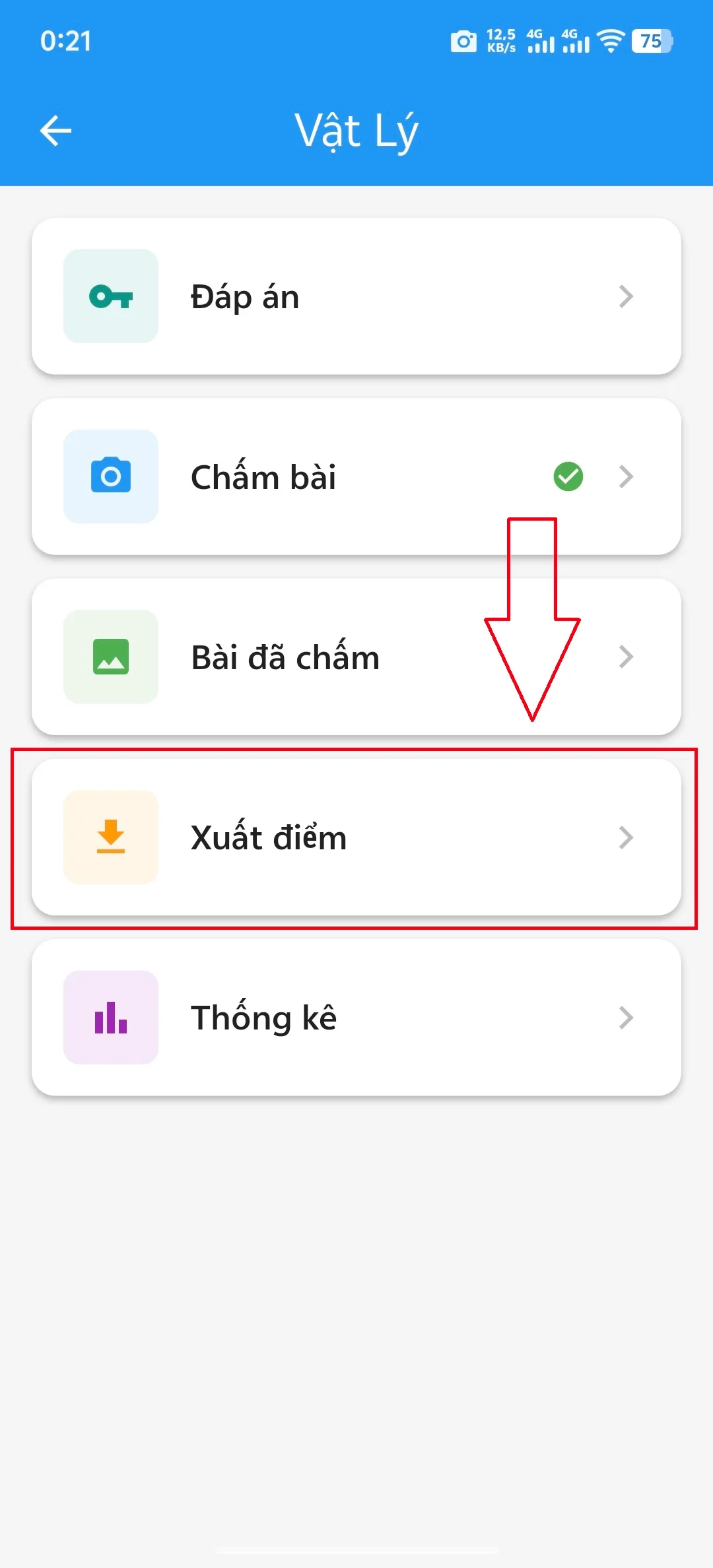 Bước 1: Chọn mục "Xuất điểm"