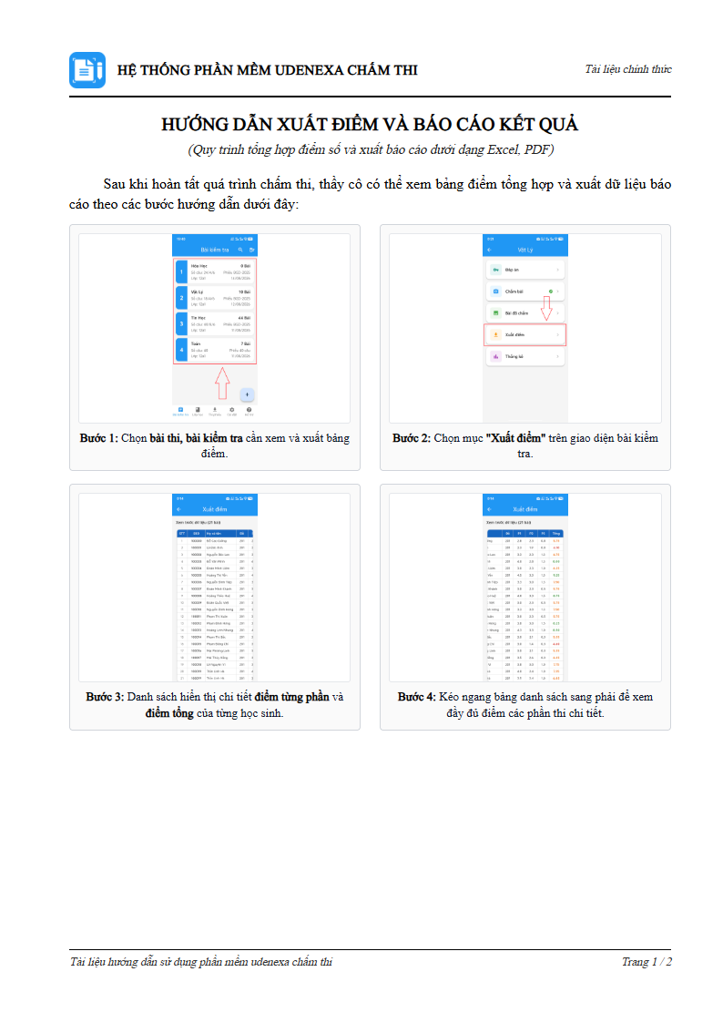 Hướng dẫn xuất điểm và thống kê báo cáo ra Excel